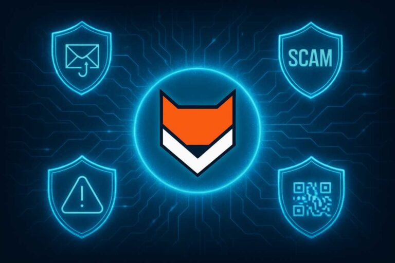 ZoraSafe logo glowing with scam shields